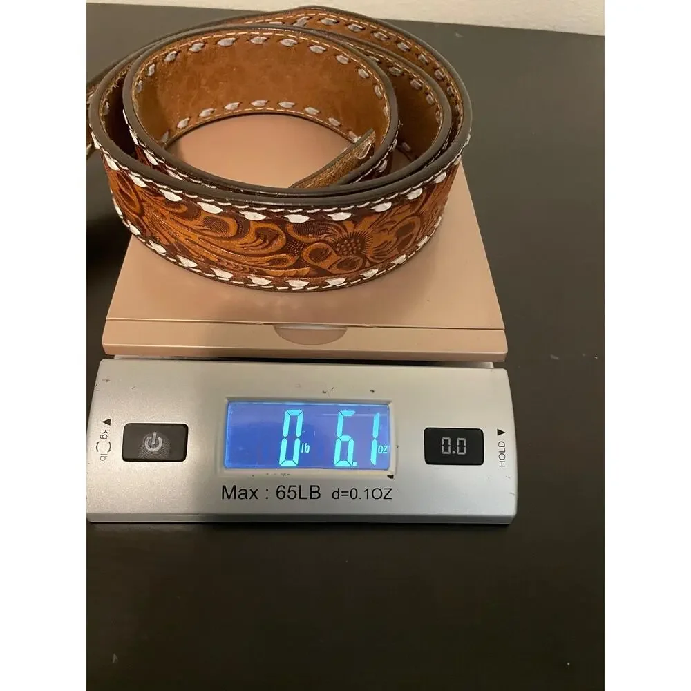 Western Belt Mens 44 Brown Leather Tooled Floral Name Juan No Buckle Cowboy READ